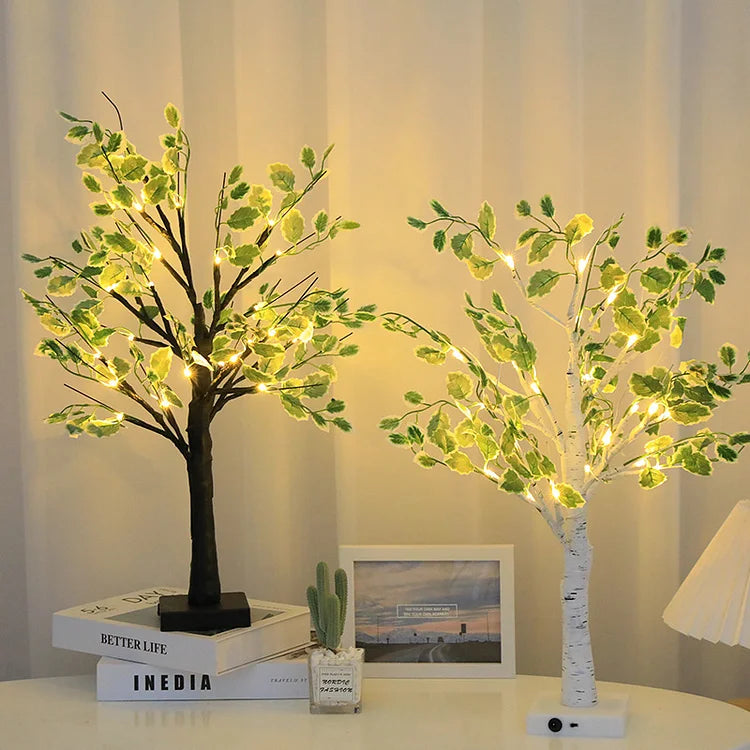 Christmas Green Leaves LED Tree – Warm White Festive Battery-Powered Light