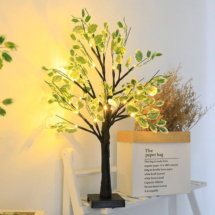 Christmas Green Leaves LED Tree – Warm White Festive Battery-Powered Light