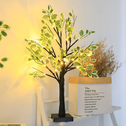 Christmas Green Leaves LED Tree – Warm White Festive Battery-Powered Light