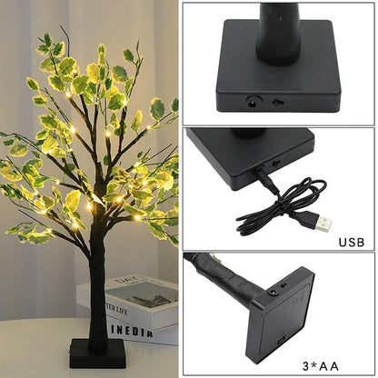 Christmas Green Leaves LED Tree – Warm White Festive Battery-Powered Light