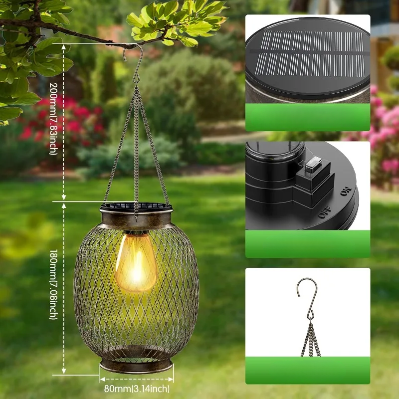 Solar Hanging Lantern Set – Elegant Outdoor LED Lights for Garden and Patio