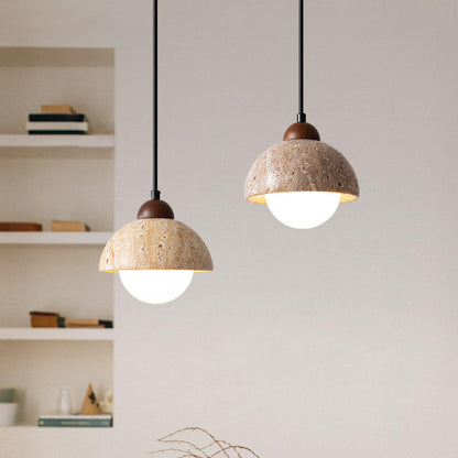 Natural Marble Pendant Light – Elegant Walnut & Stone Design for a Timeless Look