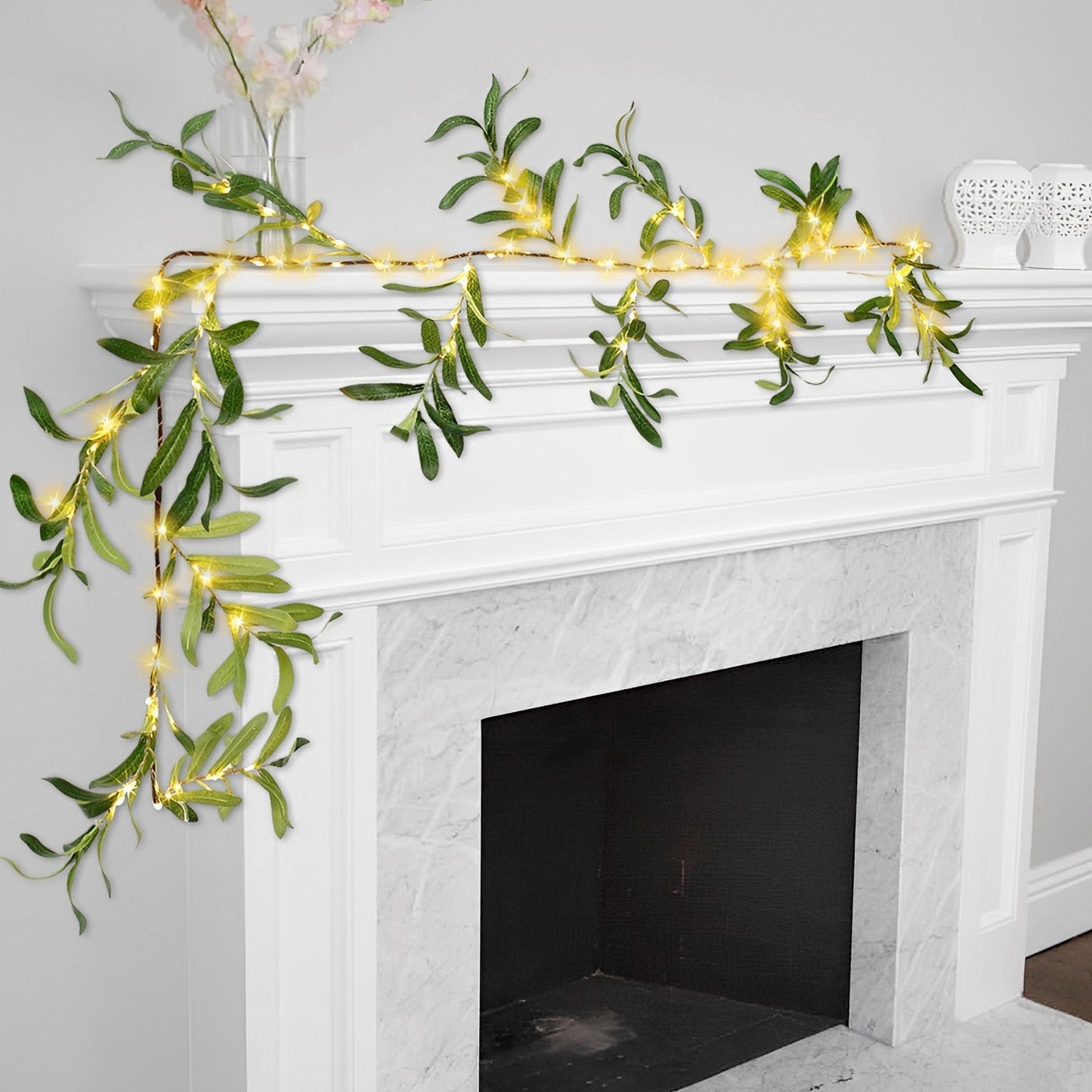 Enchanted Olive Branch LED Garland – 96 Warm Lights for Indoor & Outdoor Decor