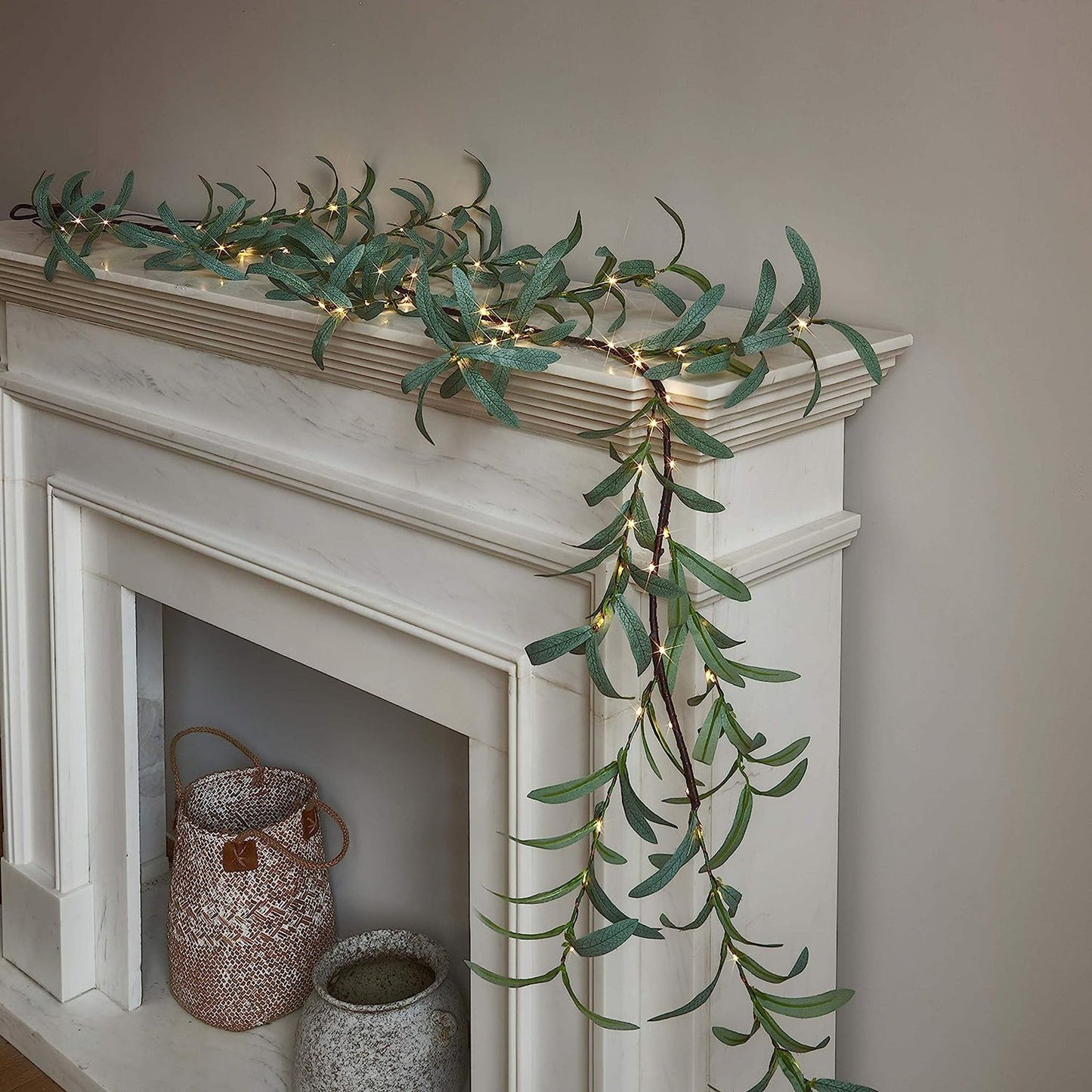 Enchanted Olive Branch LED Garland – 96 Warm Lights for Indoor & Outdoor Decor