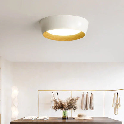 Minimalist Flush Mount Ceiling Light – Modern LED Fixture with Wood Accent