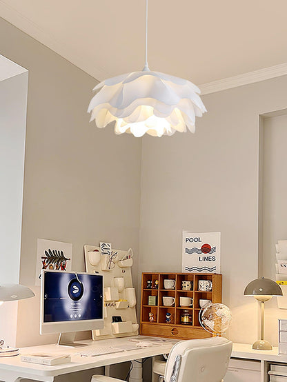 Flower-Shaped White Pendant Light – Elegant LED Ceiling Lamp with Adjustable Height