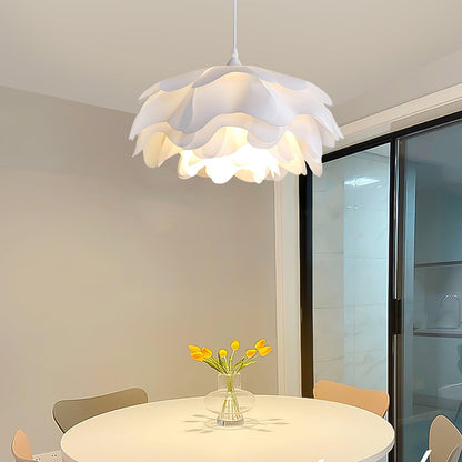 Flower-Shaped White Pendant Light – Elegant LED Ceiling Lamp with Adjustable Height