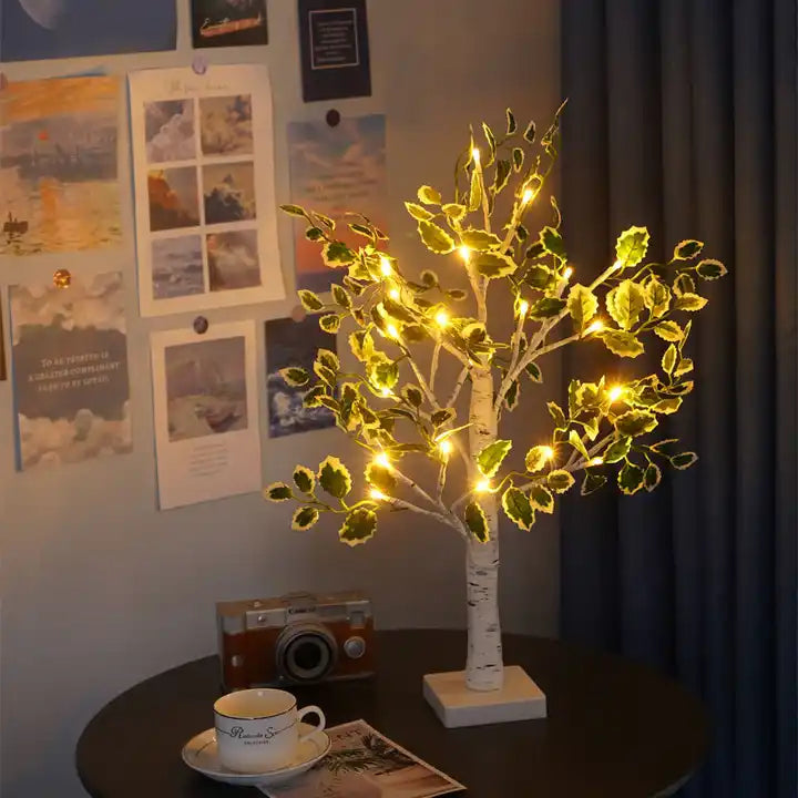 Christmas Green Leaves LED Tree – Warm White Festive Battery-Powered Light