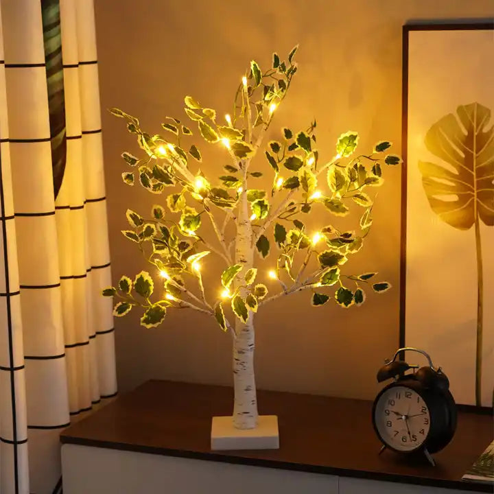 Christmas Green Leaves LED Tree – Warm White Festive Battery-Powered Light