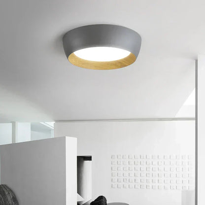 Minimalist Flush Mount Ceiling Light – Modern LED Fixture with Wood Accent