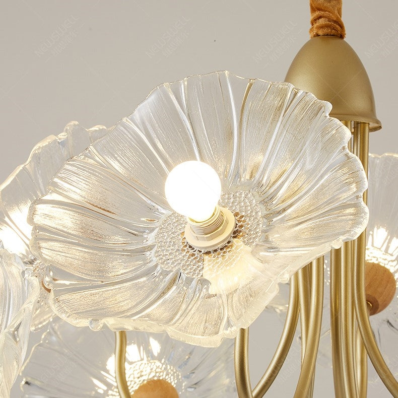 Leaf-Shaped Frosted Glass Chandelier – Elegant Vintage-Inspired Ceiling Light