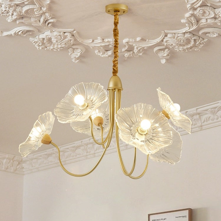 Leaf-Shaped Frosted Glass Chandelier – Elegant Vintage-Inspired Ceiling Light