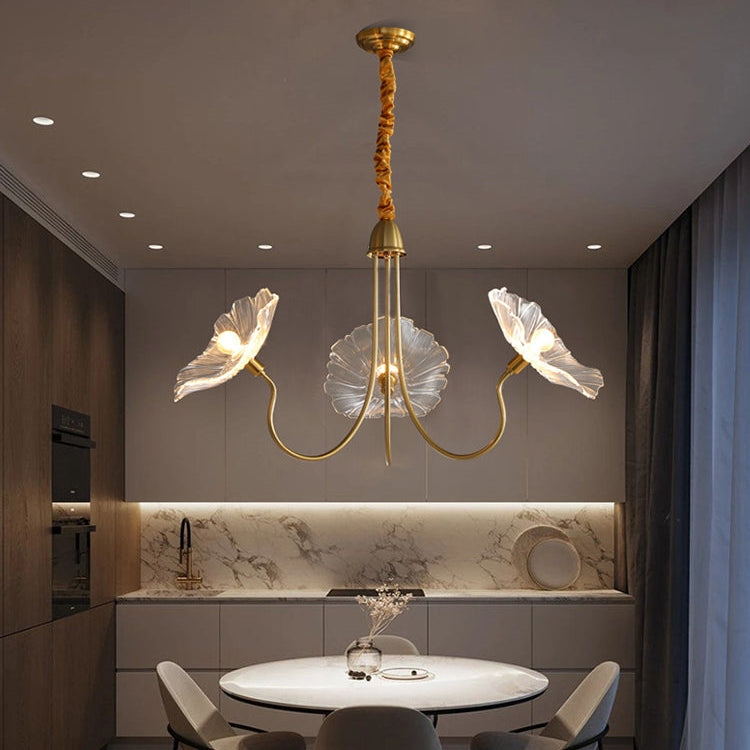 Leaf-Shaped Frosted Glass Chandelier – Elegant Vintage-Inspired Ceiling Light