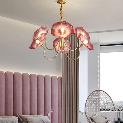 Leaf-Shaped Frosted Glass Chandelier – Elegant Vintage-Inspired Ceiling Light