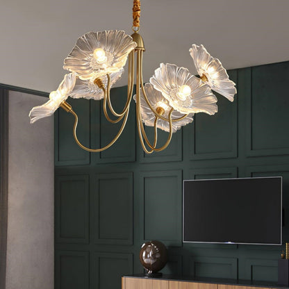 Leaf-Shaped Frosted Glass Chandelier – Elegant Vintage-Inspired Ceiling Light