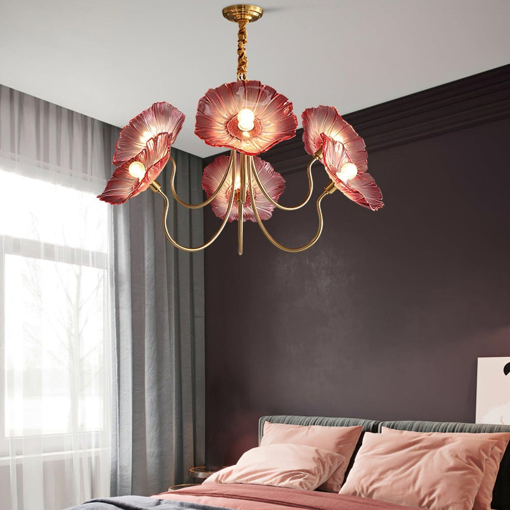 Leaf-Shaped Frosted Glass Chandelier – Elegant Vintage-Inspired Ceiling Light