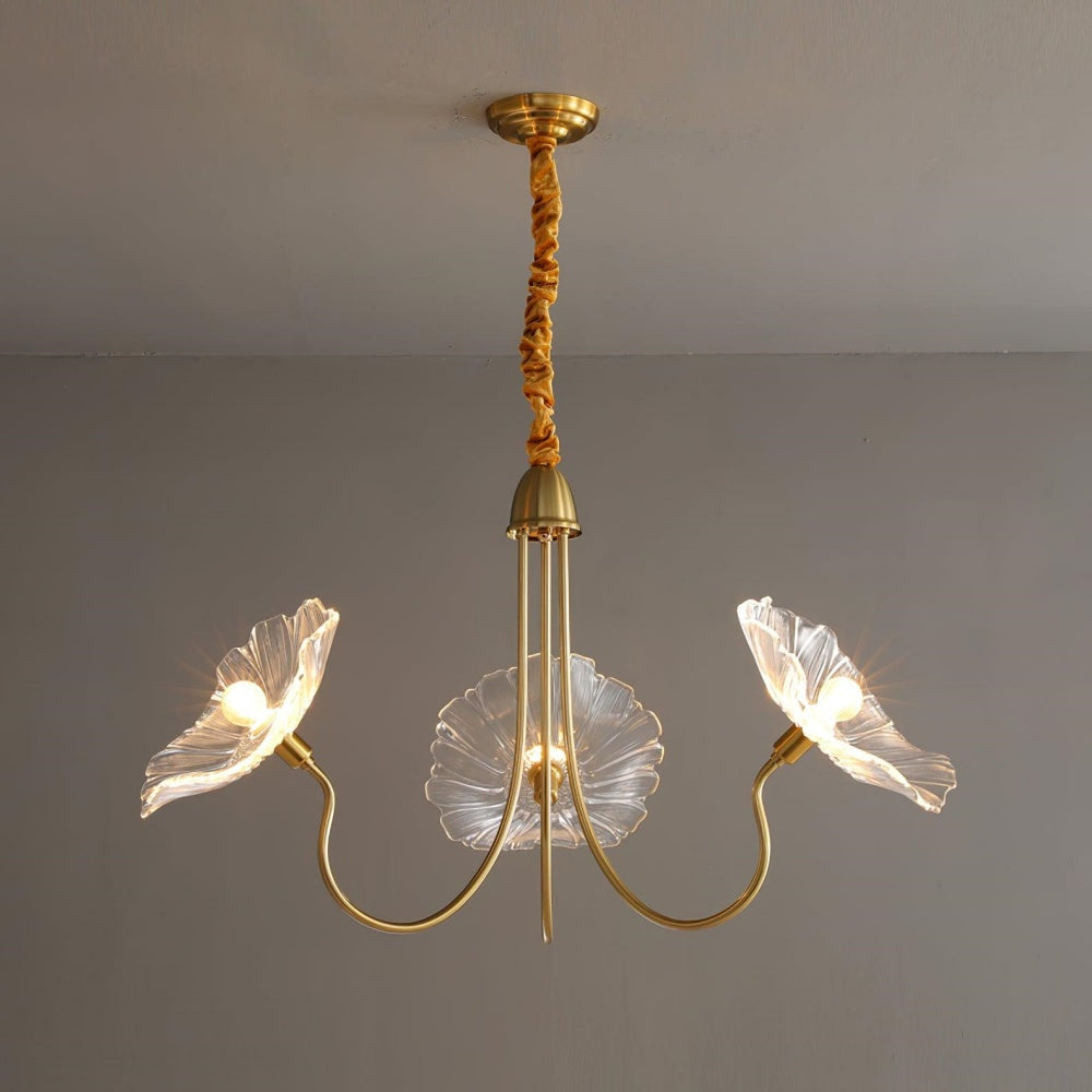 Leaf-Shaped Frosted Glass Chandelier – Elegant Vintage-Inspired Ceiling Light