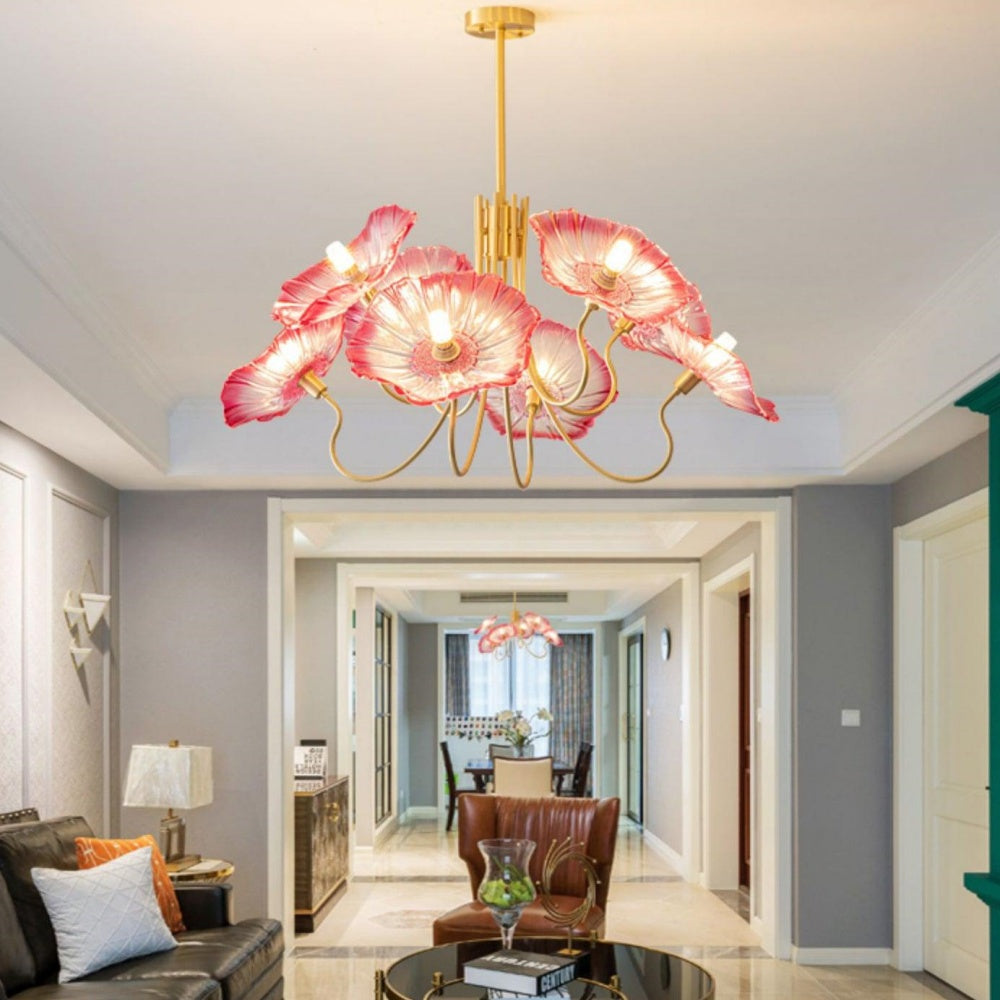 Leaf-Shaped Frosted Glass Chandelier – Elegant Vintage-Inspired Ceiling Light