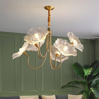 Leaf-Shaped Frosted Glass Chandelier – Elegant Vintage-Inspired Ceiling Light