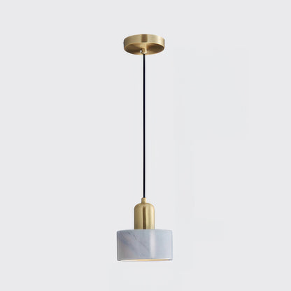 Japanese Cylinder Pendant Light – Minimalist Brass & Wood LED Hanging Lamp