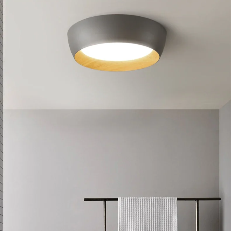 Minimalist Flush Mount Ceiling Light – Modern LED Fixture with Wood Accent