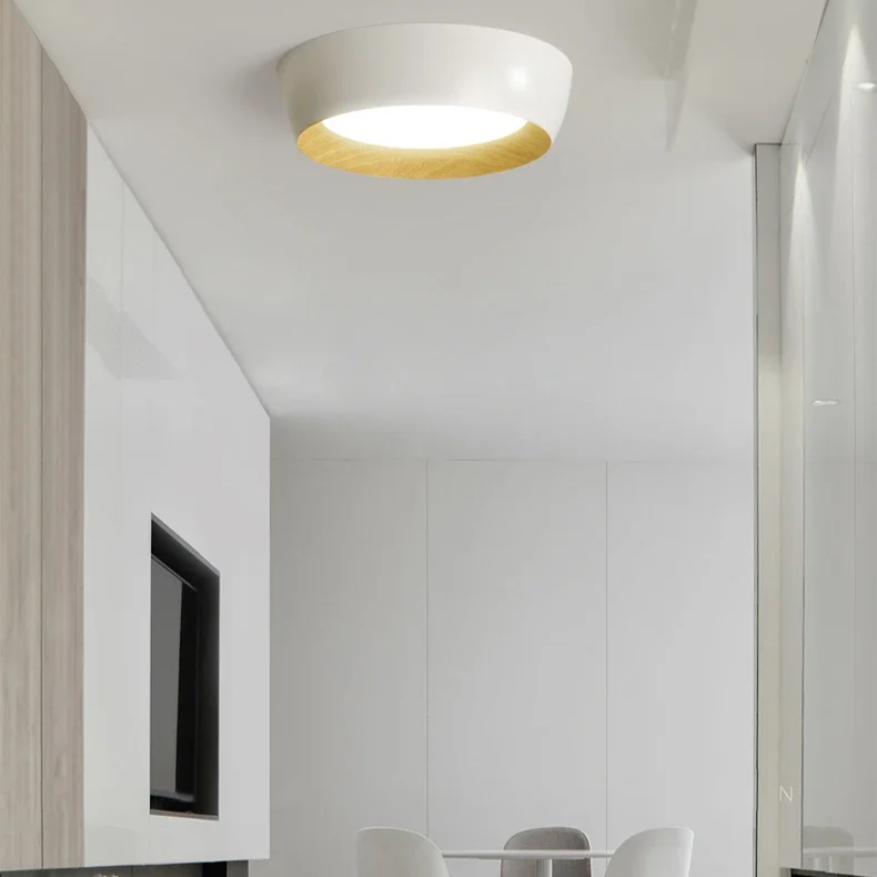 Minimalist Flush Mount Ceiling Light – Modern LED Fixture with Wood Accent