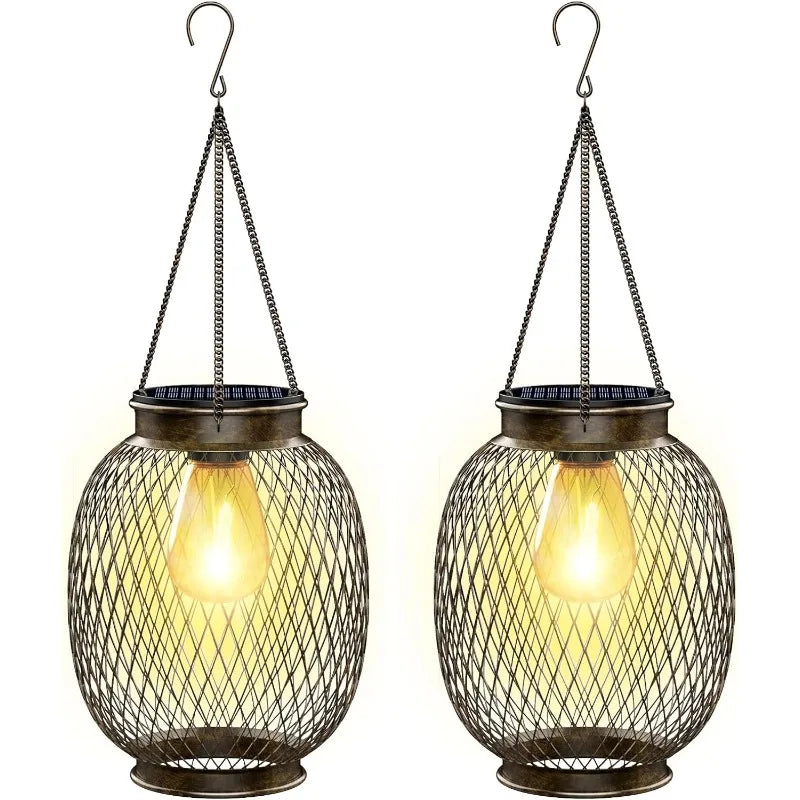 Solar Hanging Lantern Set – Elegant Outdoor LED Lights for Garden and Patio