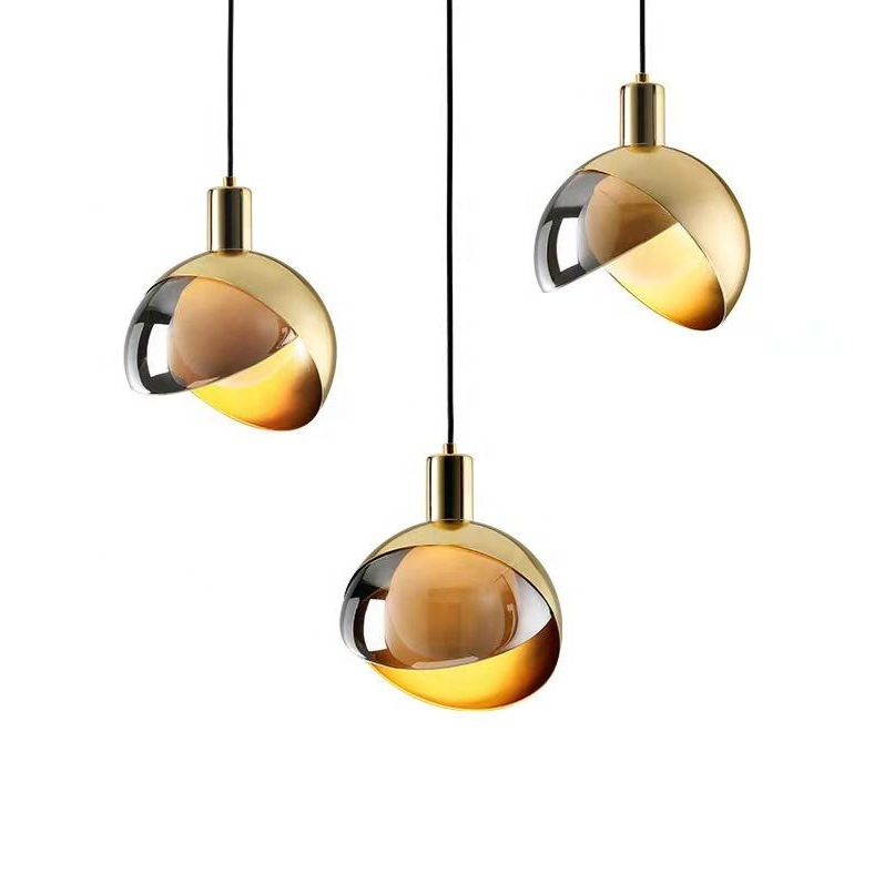 Modern Gold Glass Pendant Light – Elegant Smoked Glass & Adjustable Drop