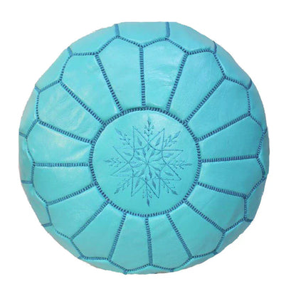 Moroccan Leather Ottoman - Turquoise