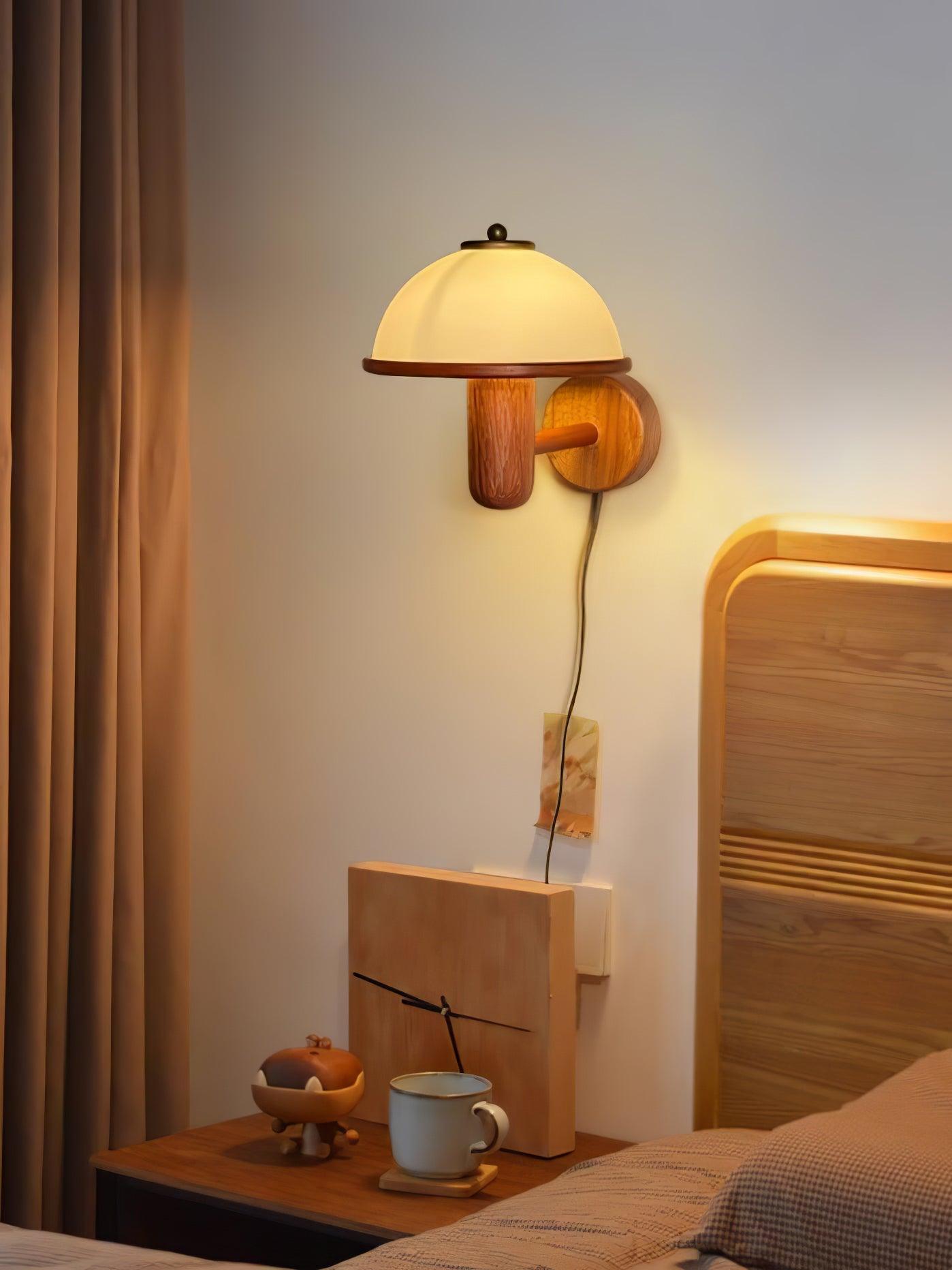 Mushroom Wood Wall Light – Elegant Oak Finish with Soft LED Glow