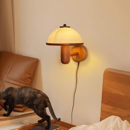 Mushroom Wood Wall Light – Elegant Oak Finish with Soft LED Glow