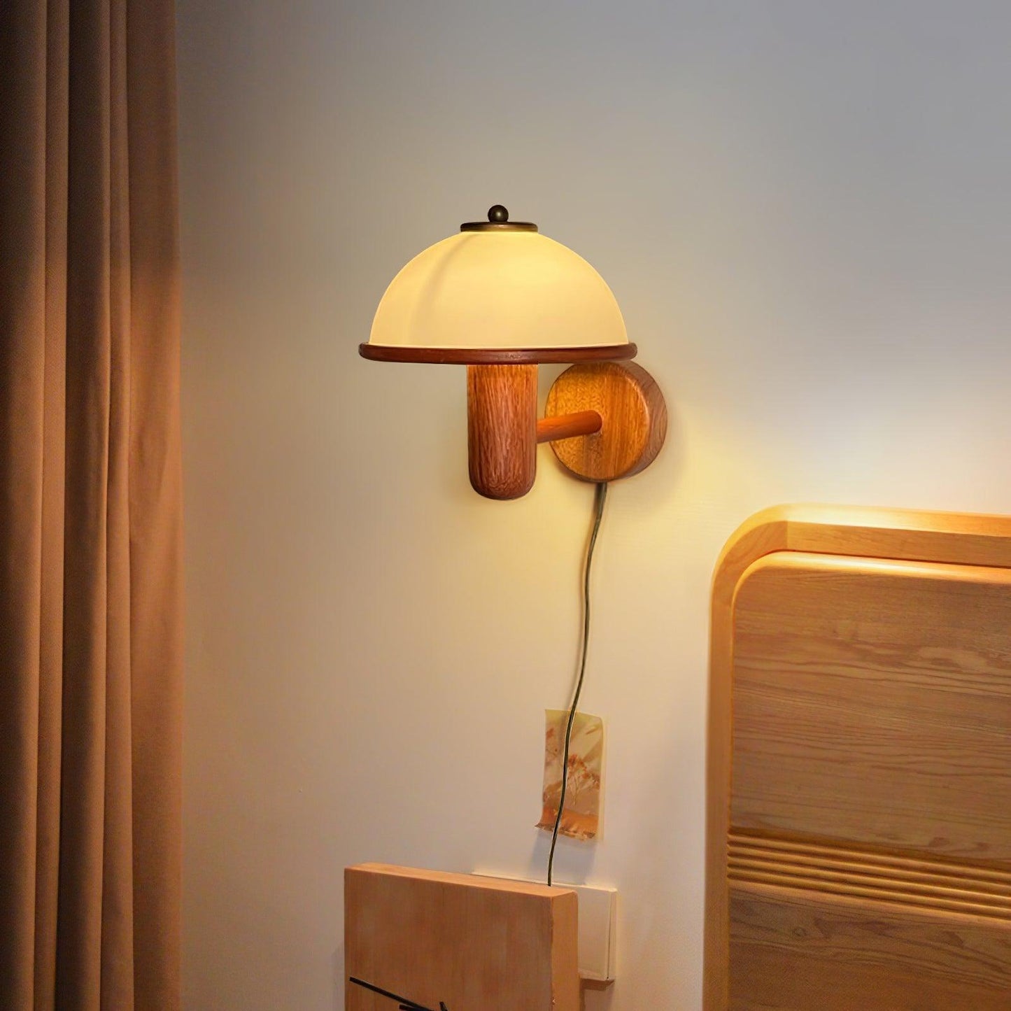 Mushroom Wood Wall Light – Elegant Oak Finish with Soft LED Glow