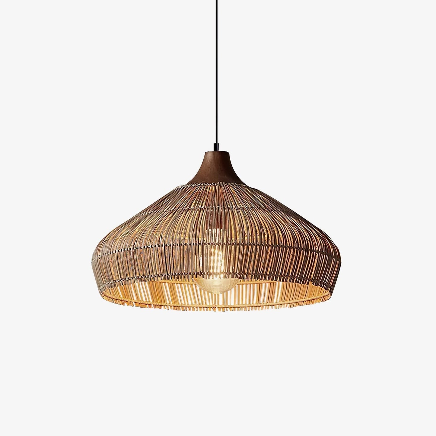 Handwoven Rattan Pendant Light – Rustic Ceiling Lamp with Adjustable Height