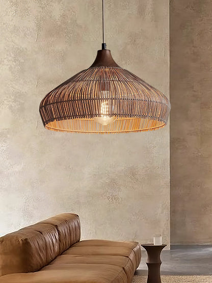 Handwoven Rattan Pendant Light – Rustic Ceiling Lamp with Adjustable Height