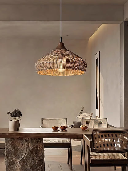 Handwoven Rattan Pendant Light – Rustic Ceiling Lamp with Adjustable Height