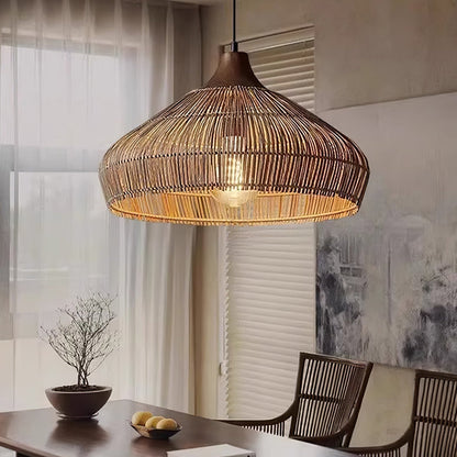 Handwoven Rattan Pendant Light – Rustic Ceiling Lamp with Adjustable Height