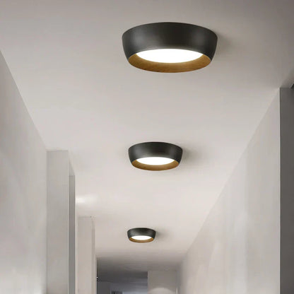 Minimalist Flush Mount Ceiling Light – Modern LED Fixture with Wood Accent