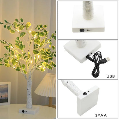 Christmas Green Leaves LED Tree – Warm White Festive Battery-Powered Light