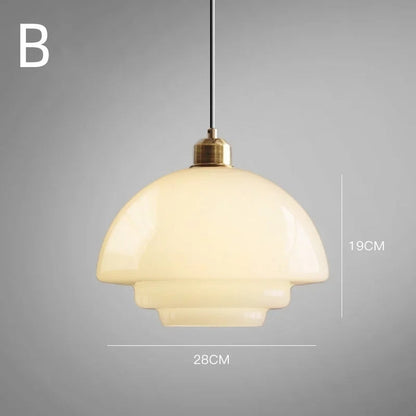 Mid-Century White Glass Pendant Light – Adjustable Brass Hanging Lamp