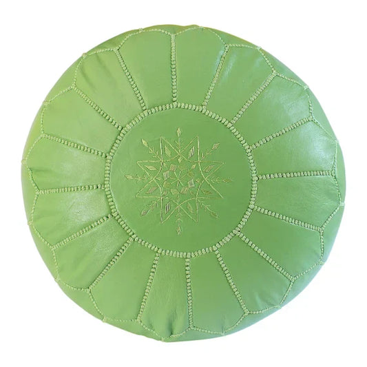 Moroccan Leather Ottoman - Pistachio