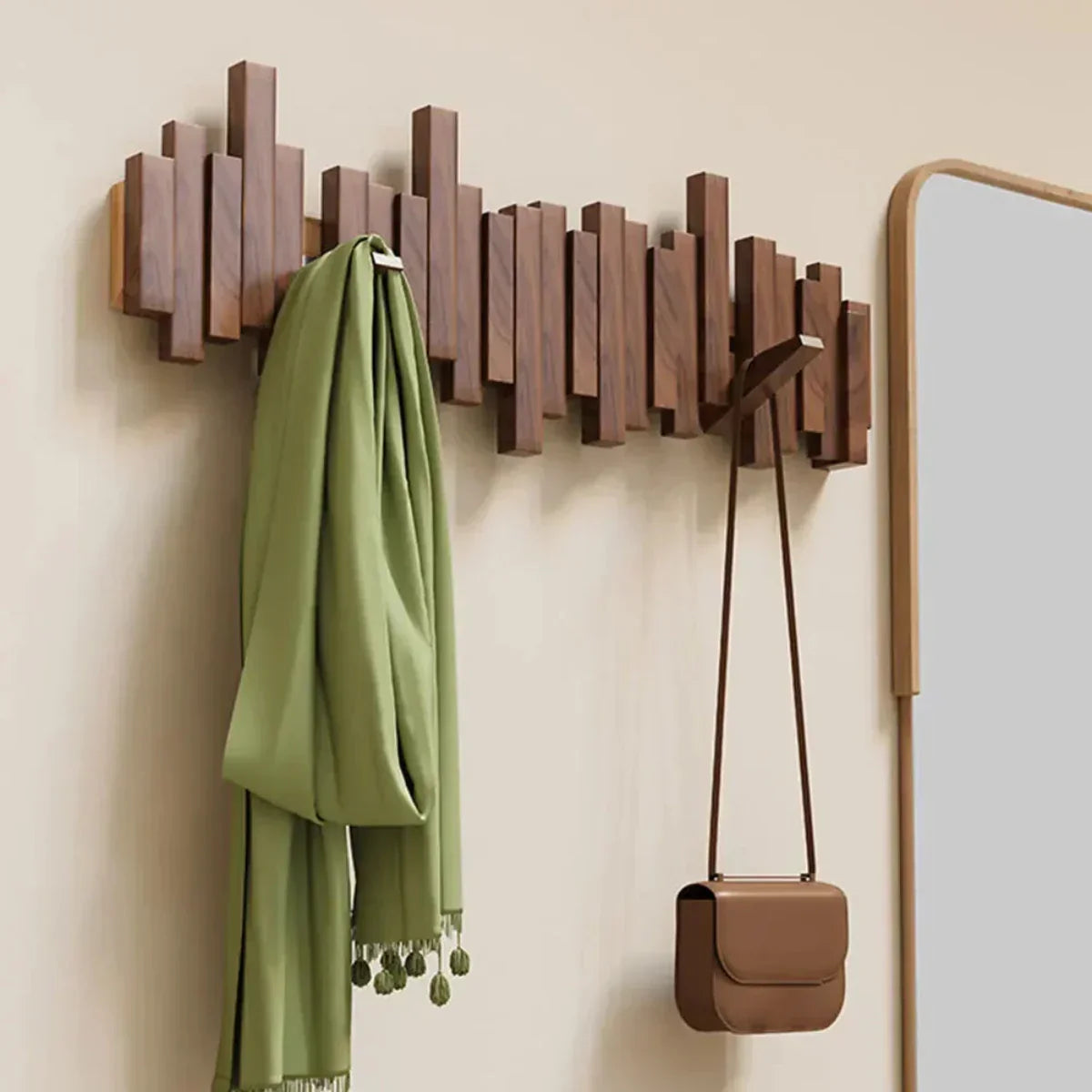 Wood Piano Coat Rack – Elegant Wall-Mounted Organizer for Keys, Coats, and Accessories