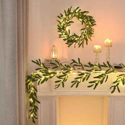 Enchanted Olive Branch LED Garland – 96 Warm Lights for Indoor & Outdoor Decor