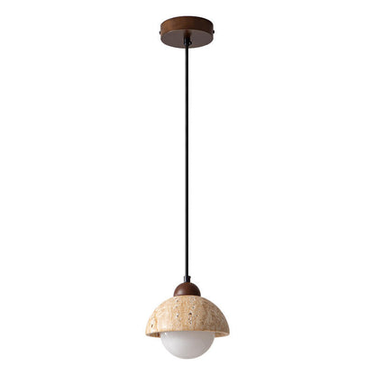 Natural Marble Pendant Light – Elegant Walnut & Stone Design for a Timeless Look